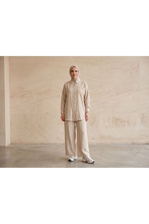 Cep Detay Pantolonlu Takım-Taş