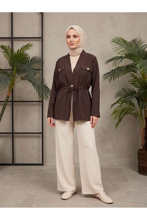 Çift Kapak Tünel Detay Ceket-Kahve