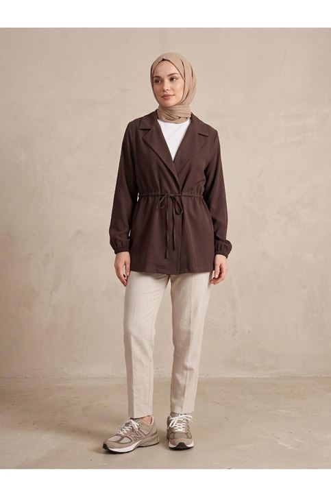 Beli Tünelli Kol Lastik Ceket-Kahve