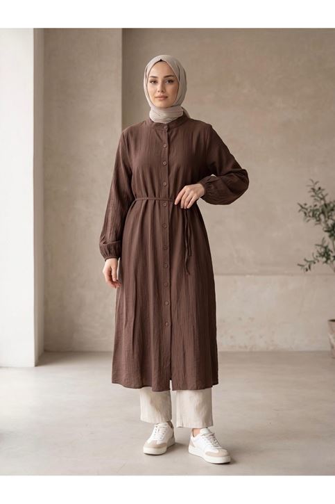 Hakim Yaka Uzun Tunik-Kahve