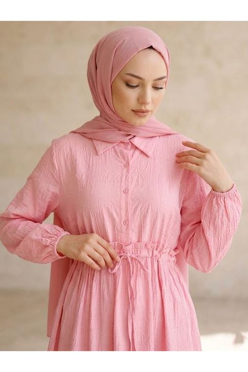 Beli Tünelli Elbise-Pembe