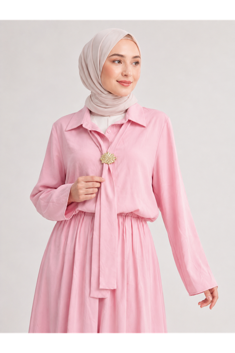 Kup Kesimli Etekli Takım-Pembe