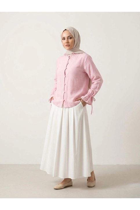Kol Tünel Yaka Fırfır Tunik-Pembe
