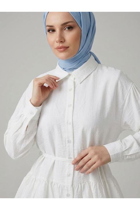 Büzgülü Etekli Çilek Takım-Ekru