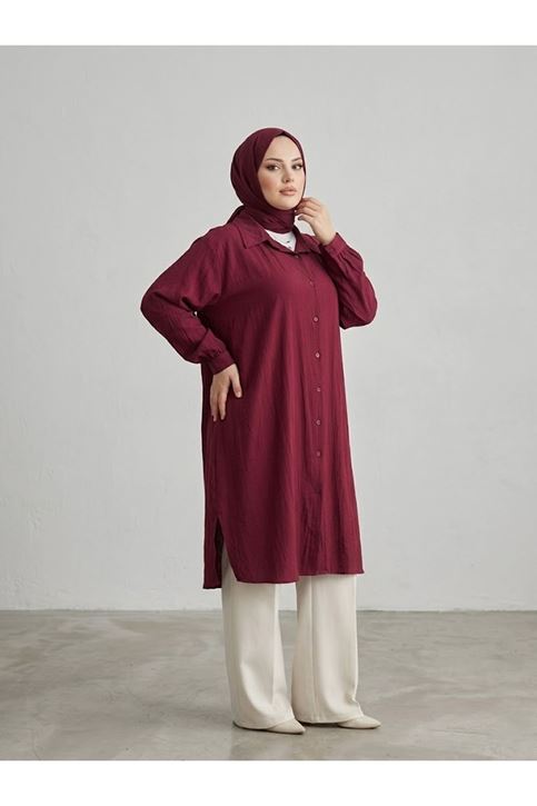 Yırtmaç Detay Uzun Tunik-Bordo