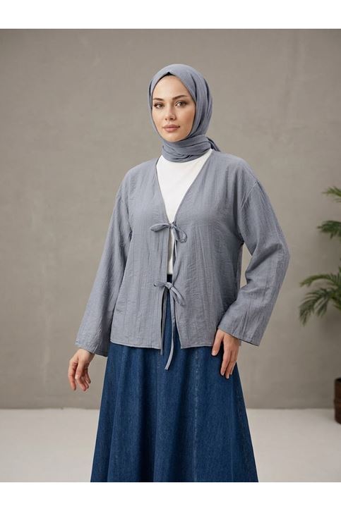Ön BağlamalıTunik-Gri