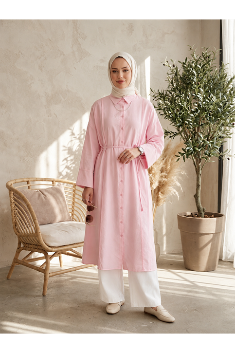Ön Nevrür Detay  Uzun Tunik-Pembe