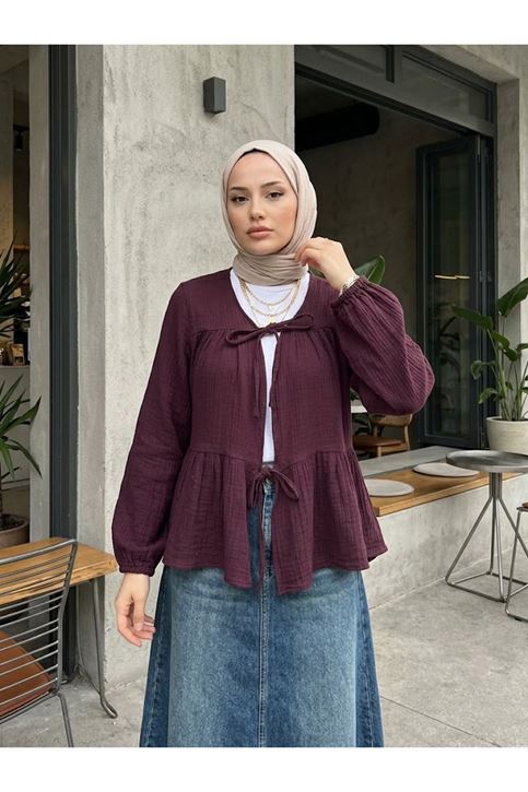 İki Bağlamalı Müslin Tunik-Bordo