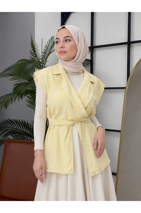 Yaka Bağlamalı Yelek-Sarı