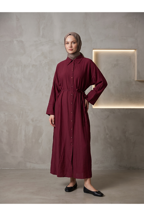 Pat Detay Elbise-Bordo