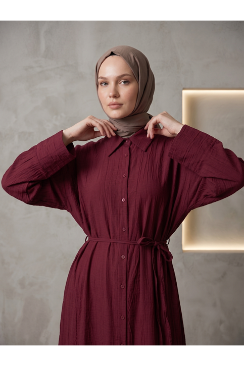 Pat Detay Elbise-Bordo
