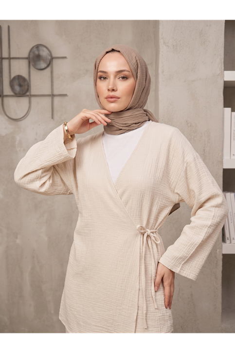Yan Bağlamalı Müslin Takım-Taş