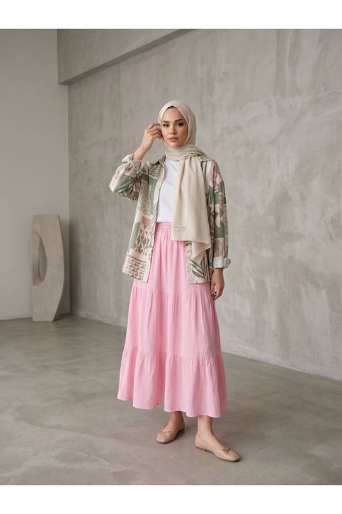 Etek Üç Katlı-Pembe