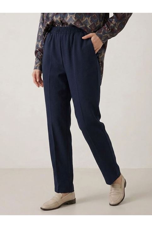 Bel Lastik Düz Paça Pantolon-Lacivert