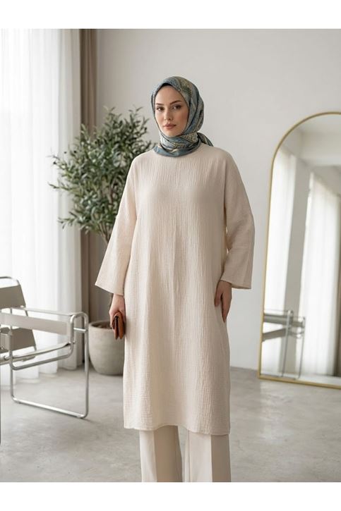 Reklan Kol Müslin Elbise-Taş