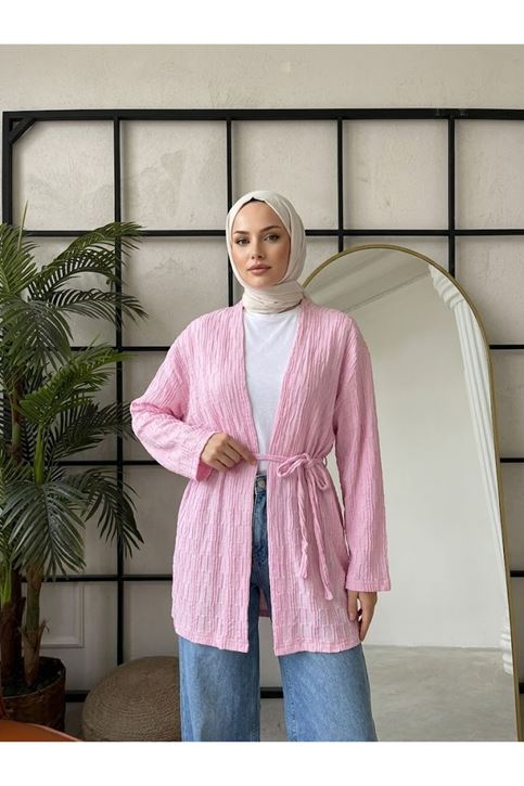 Ağaç Kabuğu Hırka-Pembe