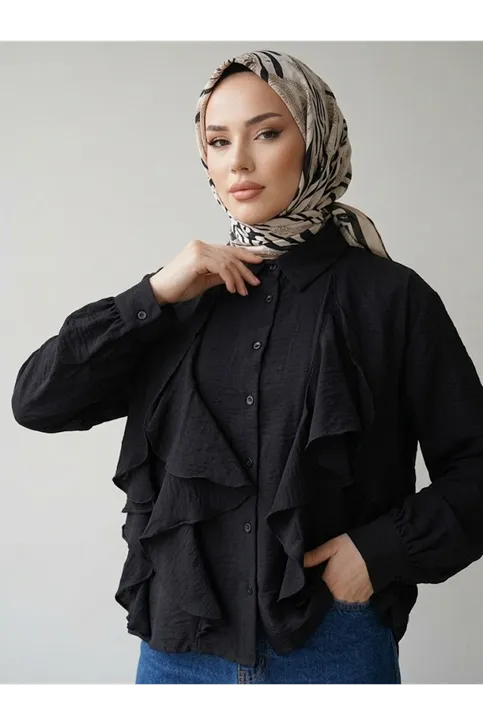 Fırfır Detay Tunik-Siyah