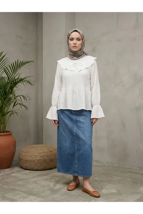 Yaka Bağlamalı Tunik-Ekru