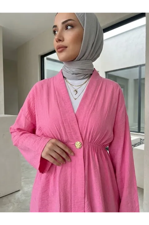 Düğme Detay Çilek Hırka-Fuşya