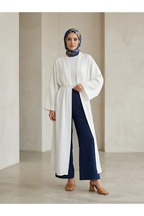 Kimono Uzun Dubai Hırka-Beyaz
