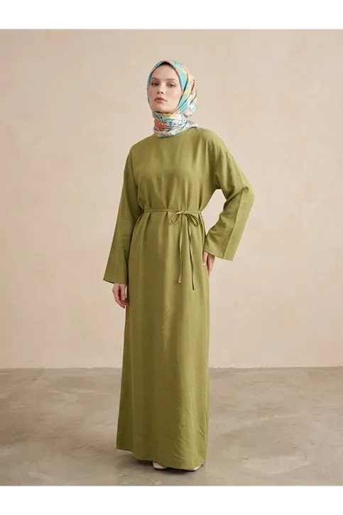 Modal Slop Elbise-YAĞ YEŞİLİ