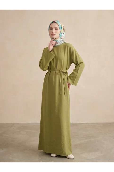 Modal Slop Elbise-YAĞ YEŞİLİ