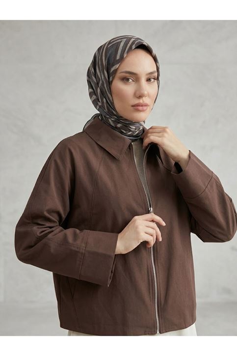 Fermuarlı Cepli Panço-Kahve
