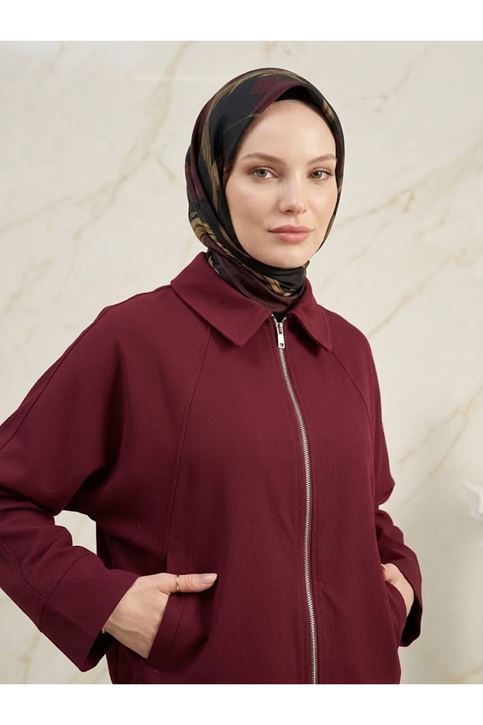 Fermuarlı Cepli Panço-Bordo