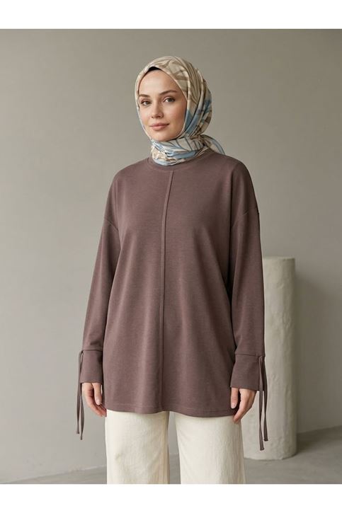 Kol Biye Detay Pike Tunik-Kahve