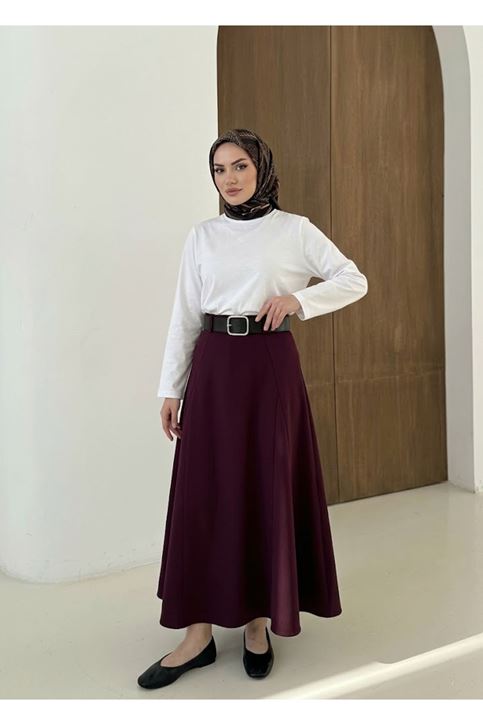 Kelebek Detaylı Dabıl Etek-Bordo