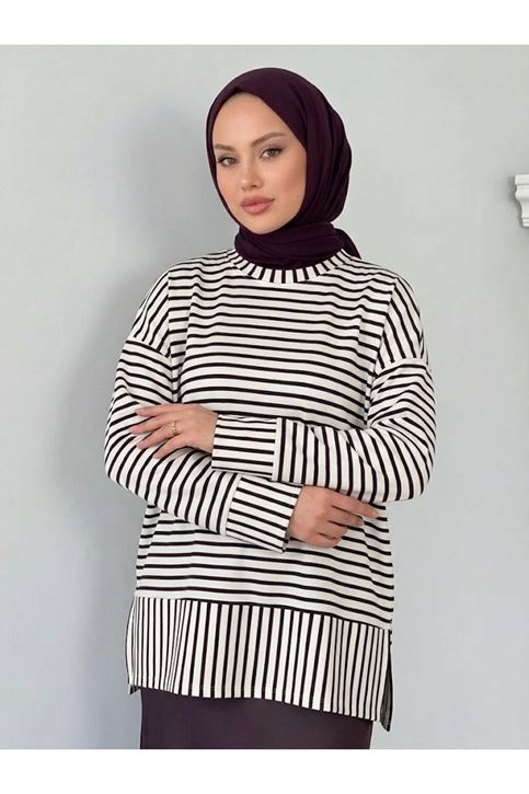 Çizgili Oysho Tunik-Mürdüm