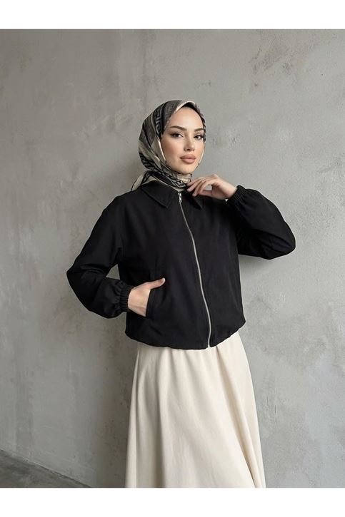 Flota Cep Fermuar Detay Trençkot-Siyah