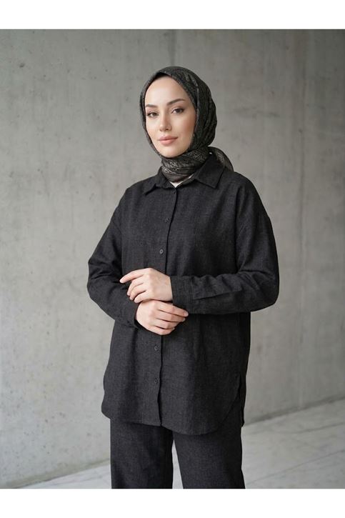 Denim Modal Pantolonlu Takım-Siyah