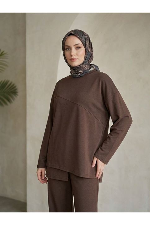 Ön Hareket Detay Pantolonlu Takım-Kahve