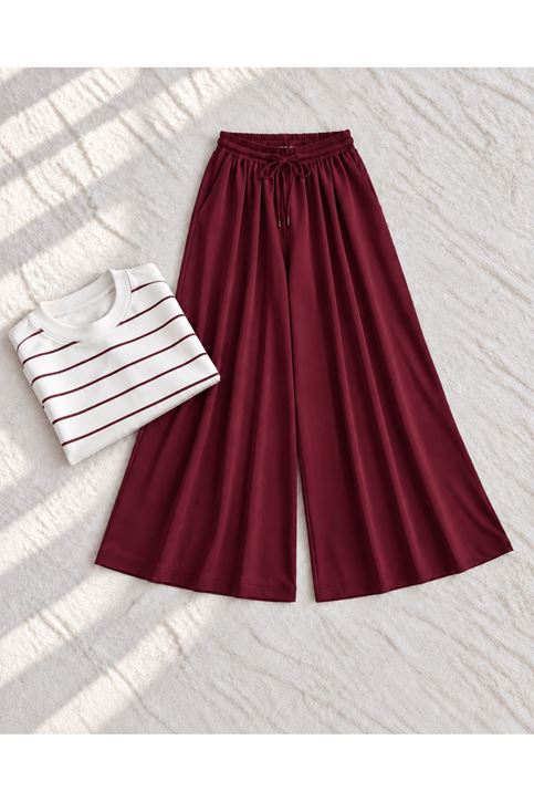 Pileli Oysh Pantolon-Bordo