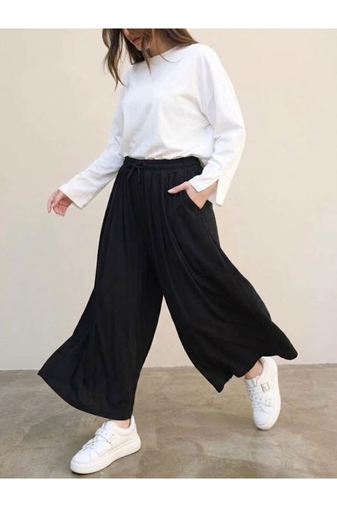 Pileli Oysh Pantolon-Siyah