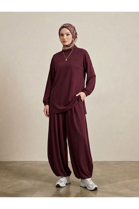Ön Roba Detay Şalvarlı Takım-Bordo