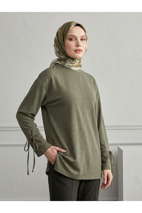 Kol Biye Detay Pike Tunik-Haki