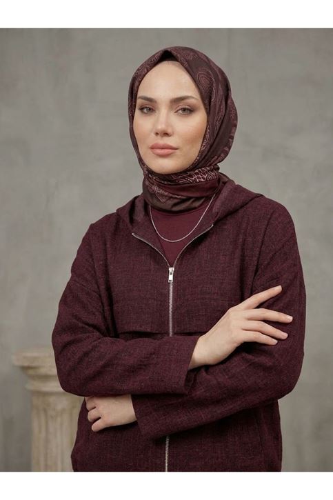 Kapşonlu Fermuarlı Tunik-Bordo