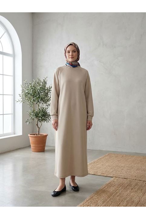 Reglan Kol Oysh Elbise-Bej