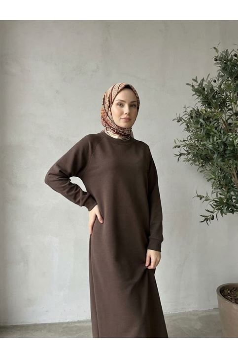 Reglan Kol Oysh Elbise-Kahve