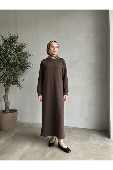 Reglan Kol Oysh Elbise-Kahve