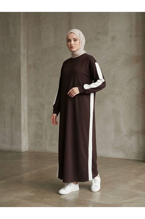 Garnili Oysh Elbise-Kahve