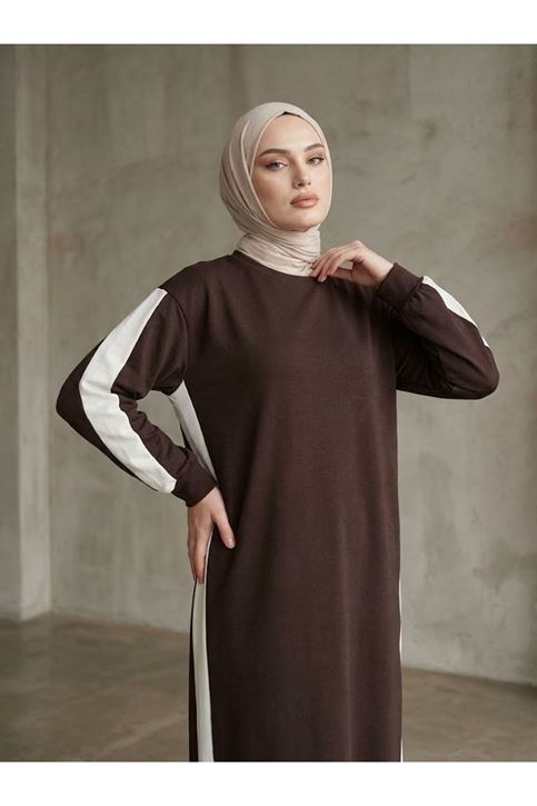 Garnili Oysh Elbise-Kahve