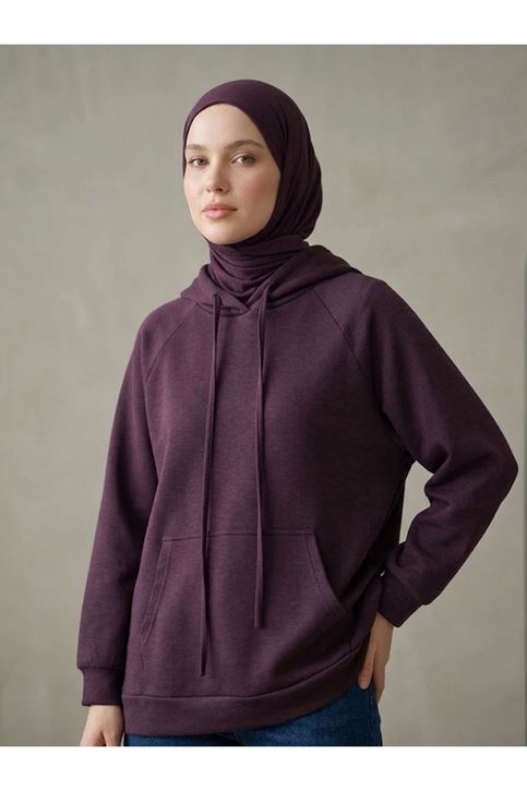 Kapşonlu Kanguru Cep Oysh Tunik-Bordo