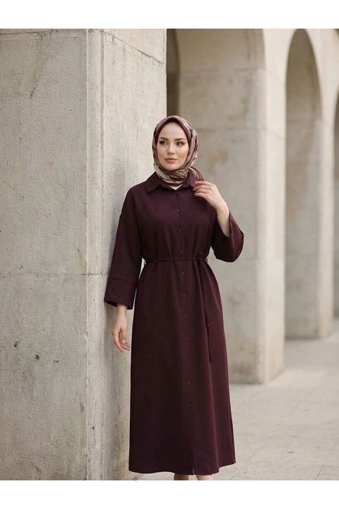 Takma Manşet Dabıl Elbise-Bordo