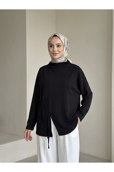 Yırtmaç Biye Detay Oysh Tunik-Siyah