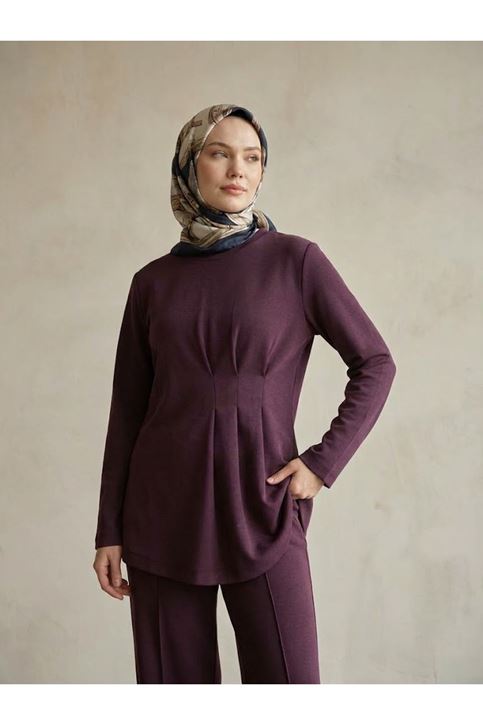 Önü Üç Derin Pileli Takım-Bordo
