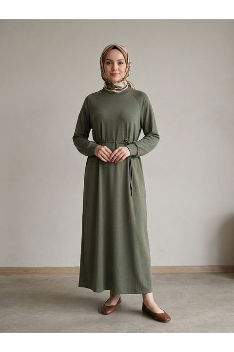 Reglan Kol Pike Elbise-Haki