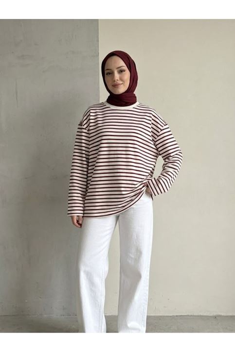 Çizgili Oysh Tunik-Bordo